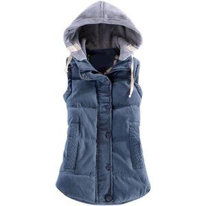 Yeokou Women's Slim Sleeveless Quilted Removable Hooded Winter Puffer Vest Coat